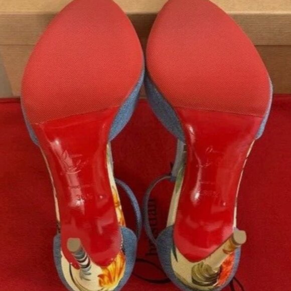 Christian Louboutin Women Senora 4" Denim Hawaii Peep Toe Pumps Sz 36.5 Blue NIB - Picture 12 of 15